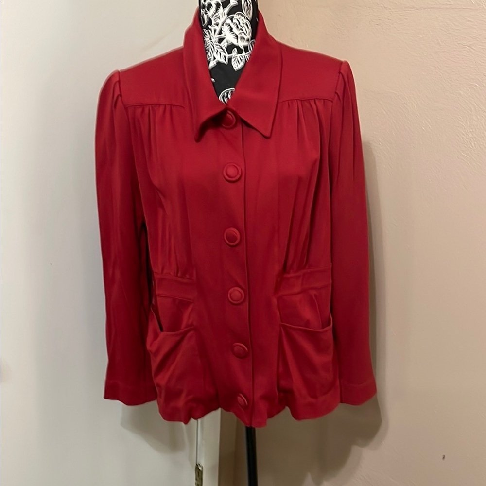 Cabi Red Blazer with Ruched Shoulders and Fitted Waist